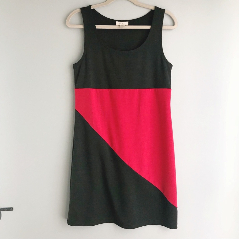 Loft Black & Red Colorblock Sheath Dress (small)